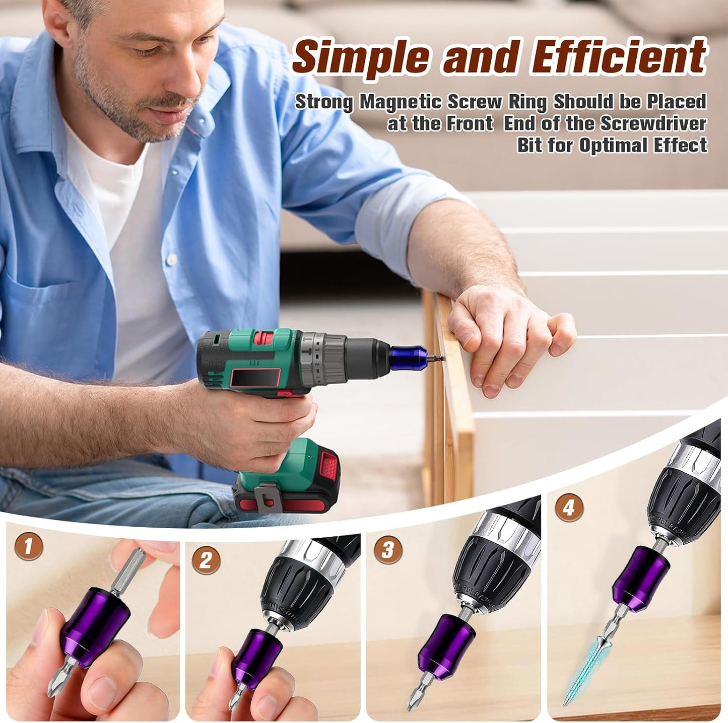 Magnetic Screw Ring, 1/4", for Use with Electric Drills, 3PCS | Magnetic Attachment, Enhanced Magnetic Strength of the Bit, Removable