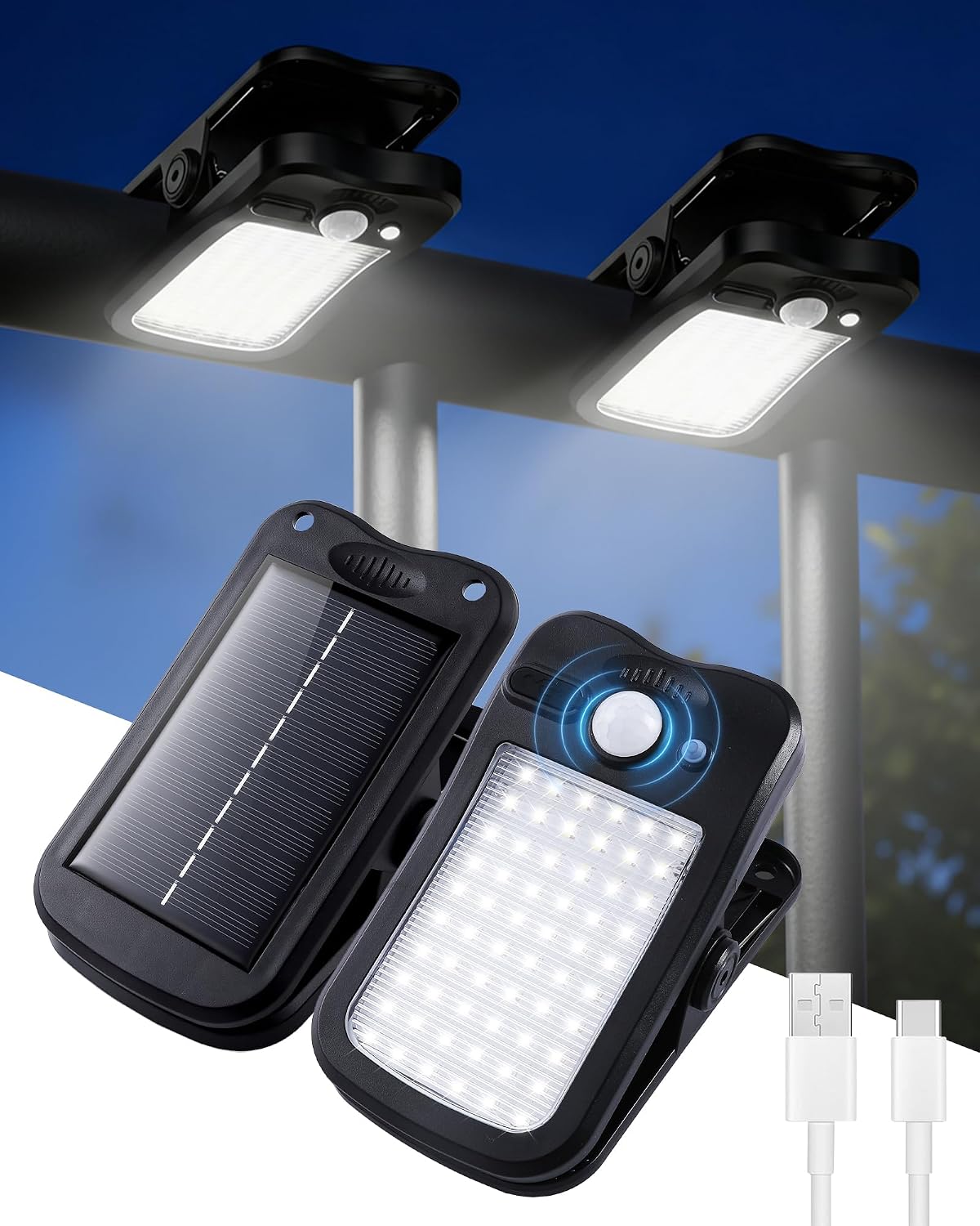 Clip On Solar Lights Outdoor, 60 LEDs Solar Motion Sensor Clamp On Light