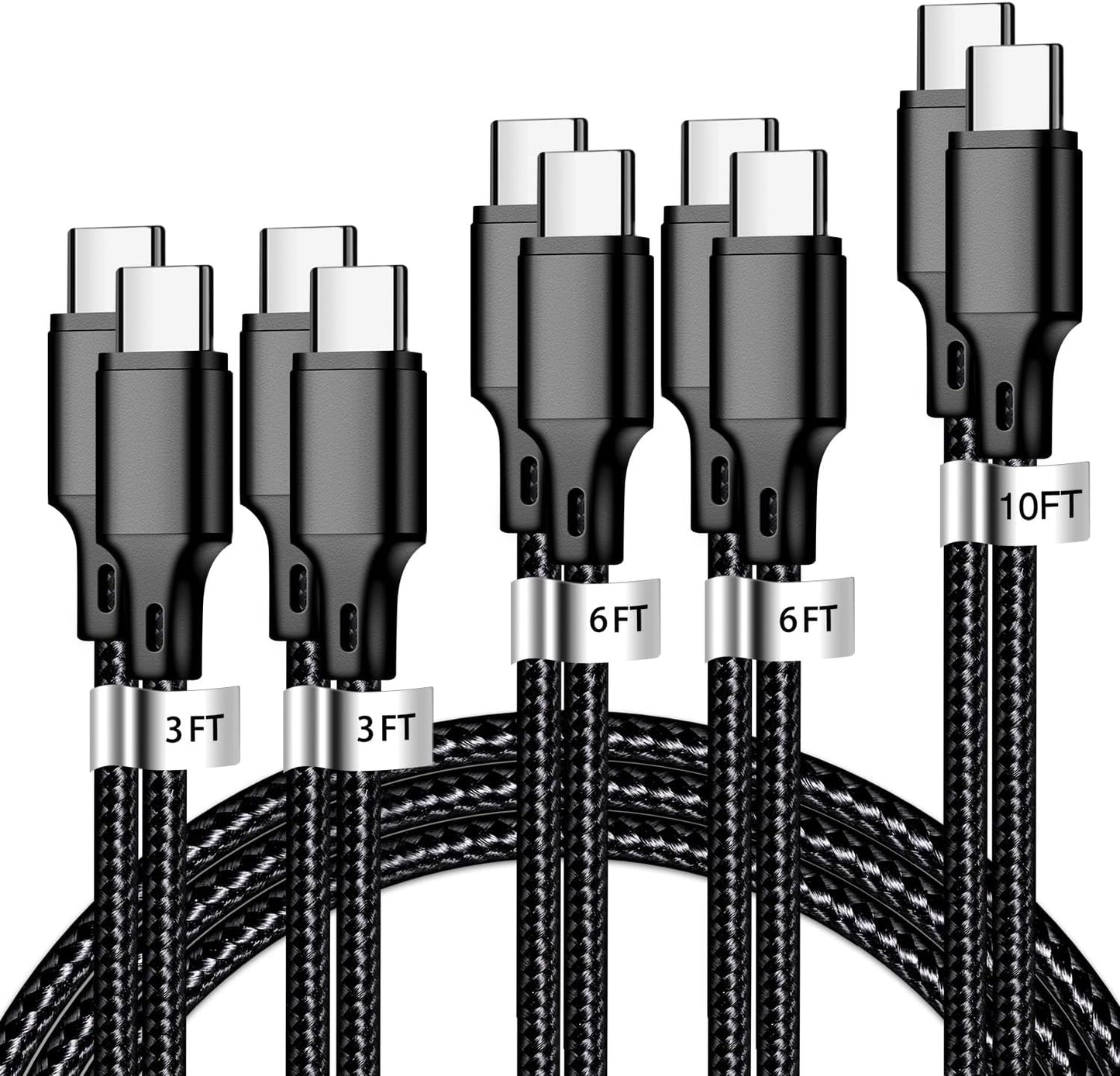 USB C Charger Cable, 5 Pack [3/3/6/6/10ft] Type C Fast Charging Cord High Data & Transfer Wire Compatible for iPhone 17/16/15 Plus/Pro Max iPad Pro Air Ps5 Controller Samsung Galaxy(Black)
