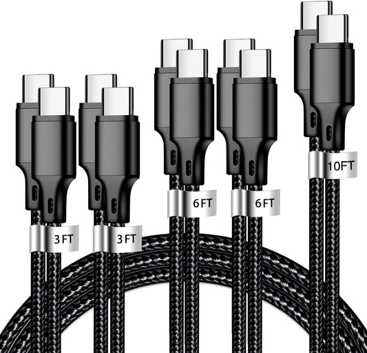 USB C Charger Cable, 5 Pack [3/3/6/6/10ft] Type C Fast Charging Cord High Data & Transfer Wire Compatible for iPhone 17/16/15 Plus/Pro Max iPad Pro Air Ps5 Controller Samsung Galaxy(Black)