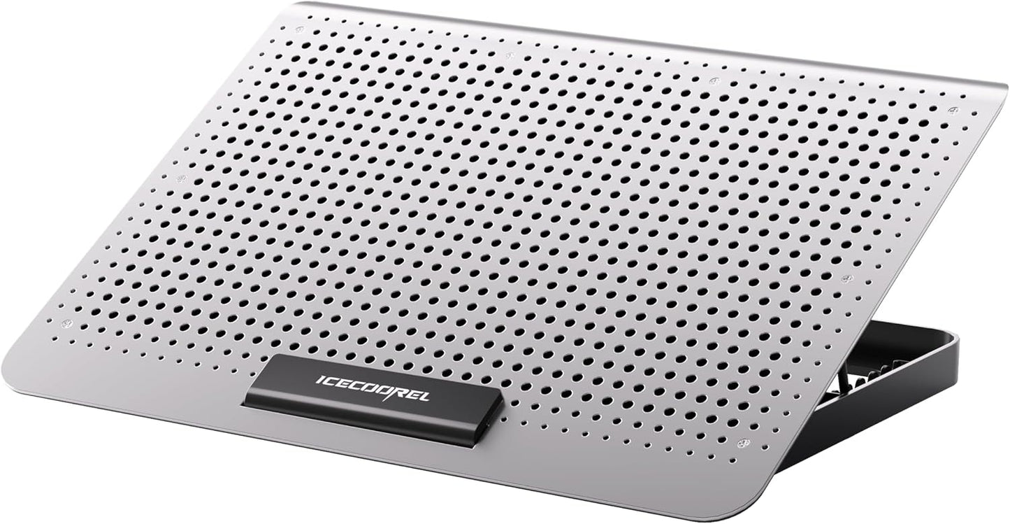 Aluminum Laptop Cooling Pad, Laptop Cooler Stand with 7 Height Adjustable, Laptop Fan Cooling Pad for Laptop 12-15.6 Inch, Notebook Cooler Pad with Two USB Port (Silver)