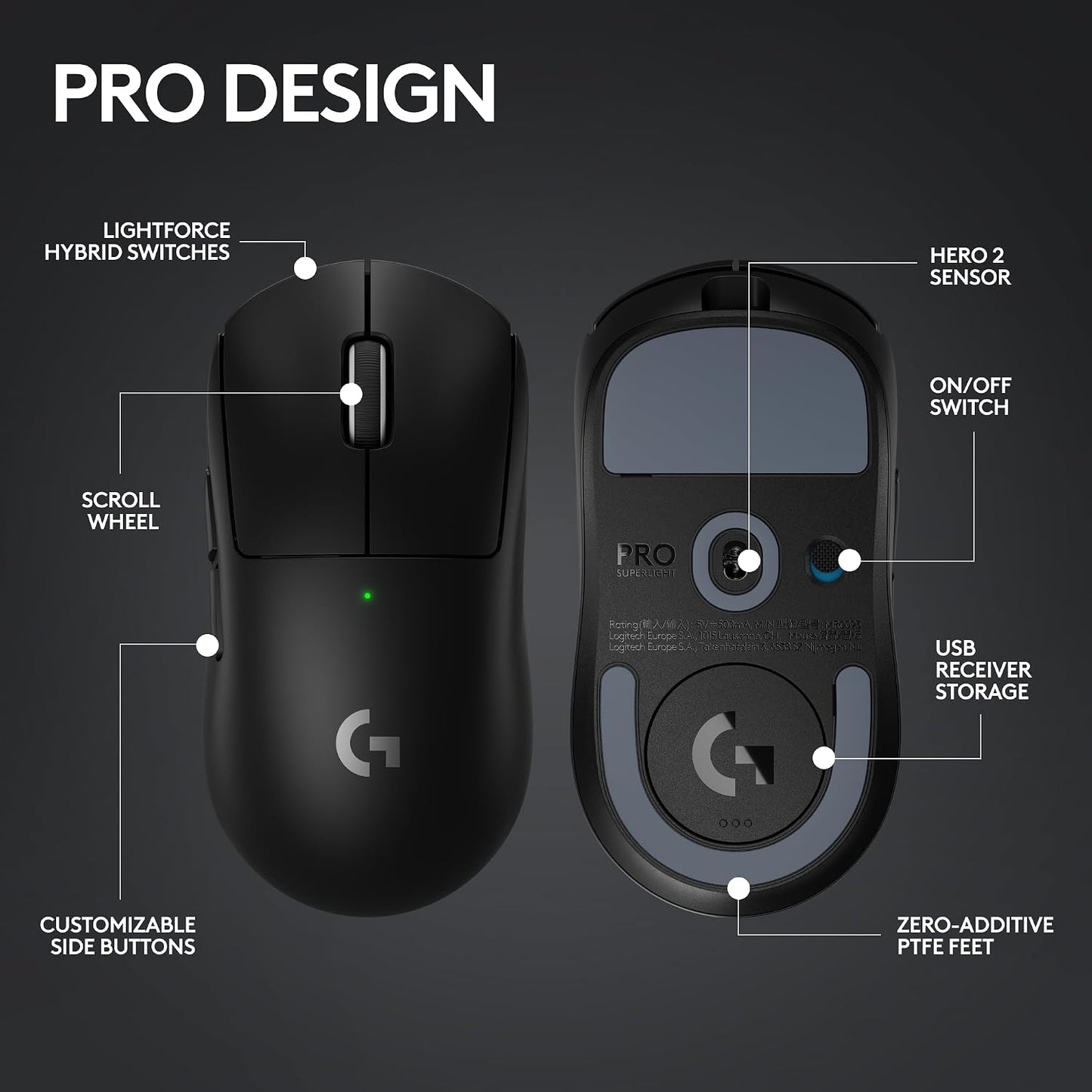 Logitech G PRO X Superlight 2 Lightspeed Wireless Gaming Mouse, 8K Polling, Lightweight, LIGHTFORCE Hybrid Switches, Hero 2 Sensor, 888 IPS, 44,000 DPI,USB-C Charging, PC & Mac (Renewed)