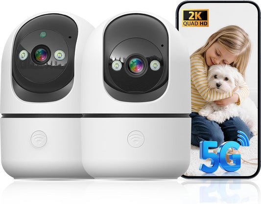 GBIUT Indoor Camera 5G&2.4G WiFi Cameras for Home Security Instant 911 Alert, 360° Pan/Tilt Baby Monitor/Dog/Pet Camera AI Motion Detection Night Vision, Speaker, US Cloud Storage (2-Pack)