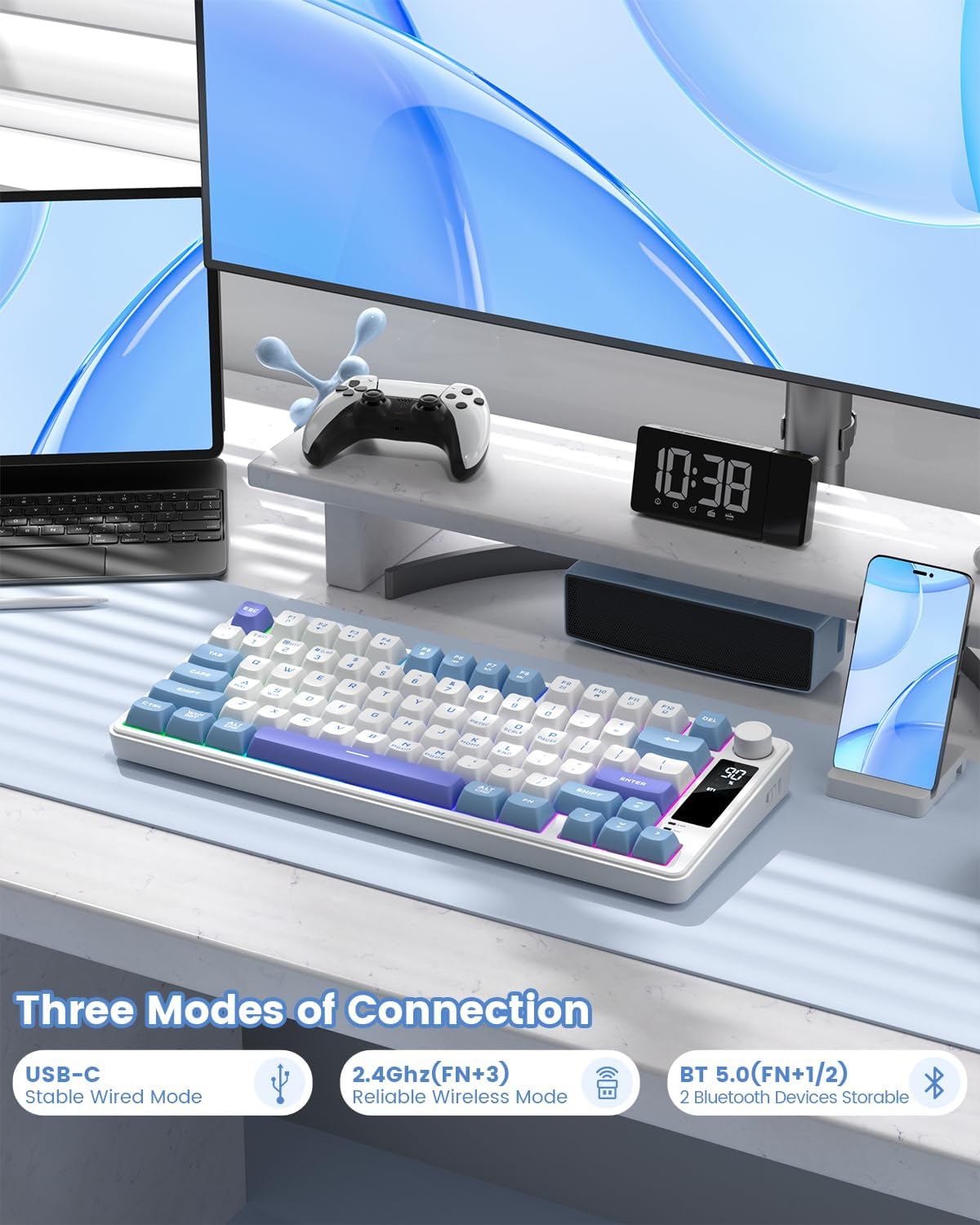 Womier DK75 75% Wireless Gaming Keyboard, RGB Backlit Creamy Keyboard with Media Knob, OLED Screen, Tri-Mode 2.4GHz/USB-C/BT5.0, Anti-Ghosting No-Conflict Silent Membrane Keyboard for MAC Windows