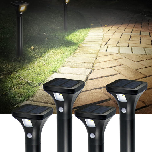 AURAXY Solar Outdoor Lights with Motion Sensor – Waterproof LED Pathway Lights for Yard, Garden, Walkway, Driveway – Auto On/Off, Easy Installation (4 Pack)