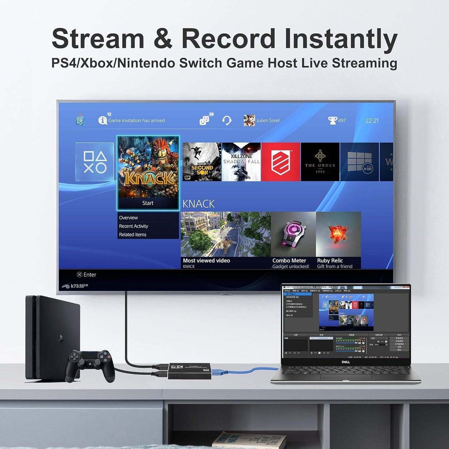 4K HDMI Capture Card USB 3.0 – 1080P 60FPS Gaming & Streaming Video Capture Card with HDMI Loop-Out, Plug & Play, Low-Latency Recording for PS5/PS4/Xbox/Switch/OBS/PC/Mac