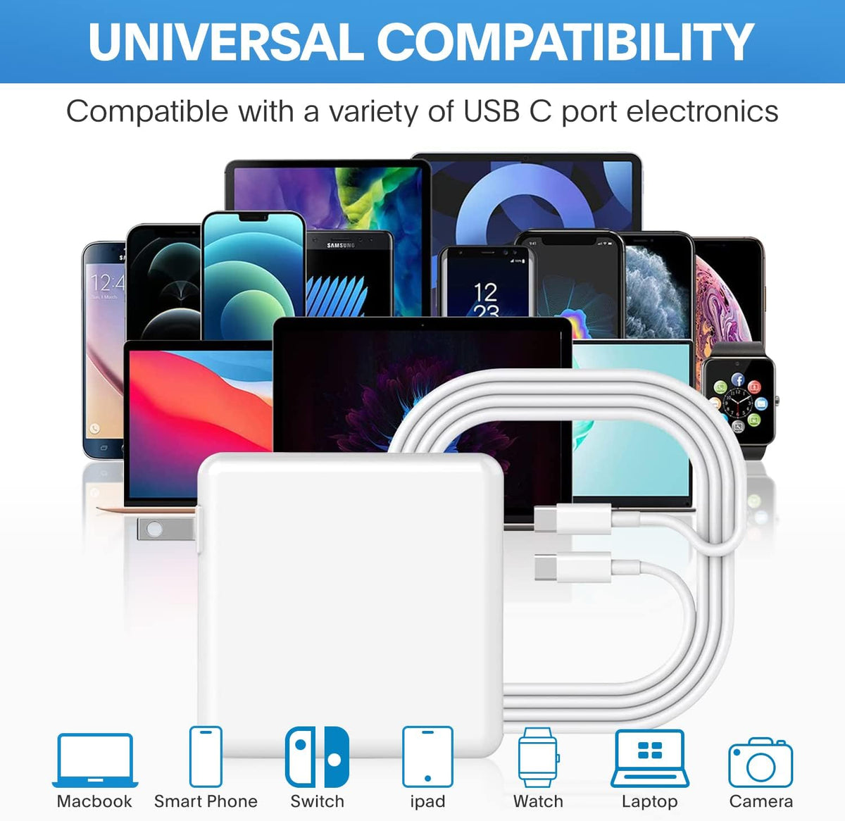 Mac Book Pro Charger - 118W USB C Charger Fast Charger Compatible with MacBook Pro/Air, M1 M2 M3 M4 M5, ipad Pro, Samsung Galaxy and More, Include Charge Cable