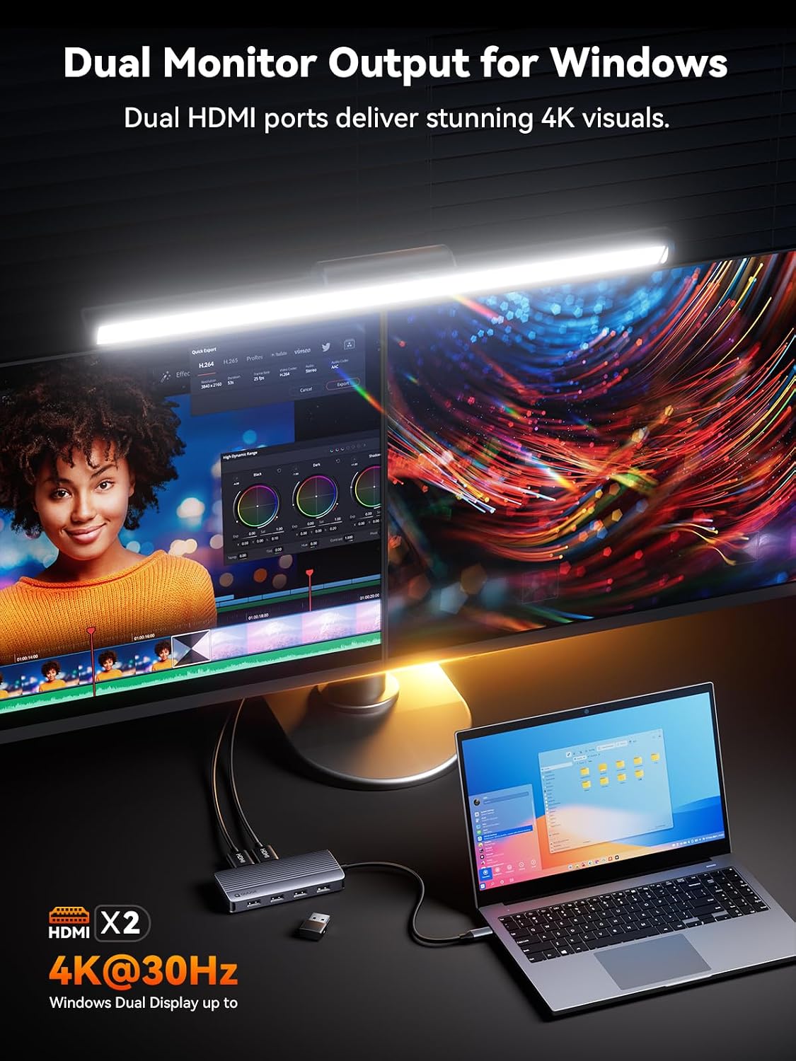 QUUGE Docking Station Dual Monitor 2 HDMI, 7 in 1 USB C Hub with Dual HDMI 4K, PD Charging, 5Gbps USB 3.0, 3 USB2.0, USB C Docking Station for MacBook Pro/Dell XPS/HP/Lenovo/Surface/Yoga etc
