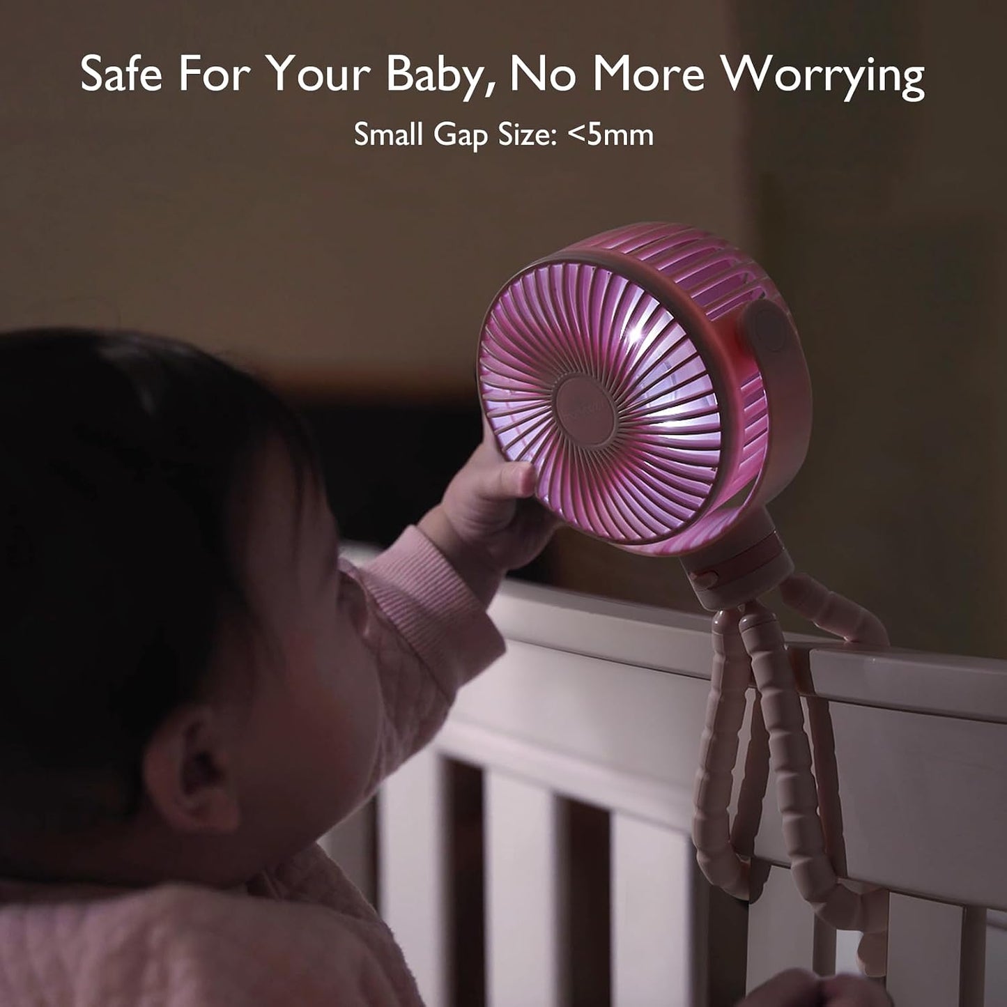 Momcozy 8000mAh Portable Stroller Fan, 27H Ultra-long Battery Life | Detachable 4 Speed 360°Rotate LED Night Light with 2 Modes, USB Rechargeable Handheld Cooling Fan for Travel/Car Seat/Bedroom