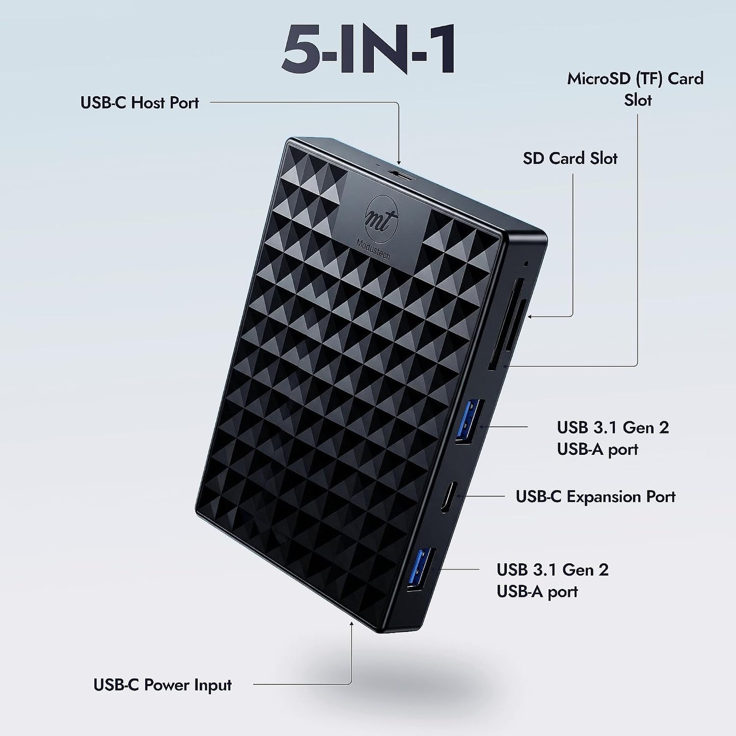 Nexus 1TB Portable External Hard Drive with Built-in Docking Station -5-in-1 USBC Hub, USB 3.1 10Gbps, SD & MicroSD, Bus-Powered, Compatible with MacBook, Laptop, iPad (1TB + 5-in-1 Dock)