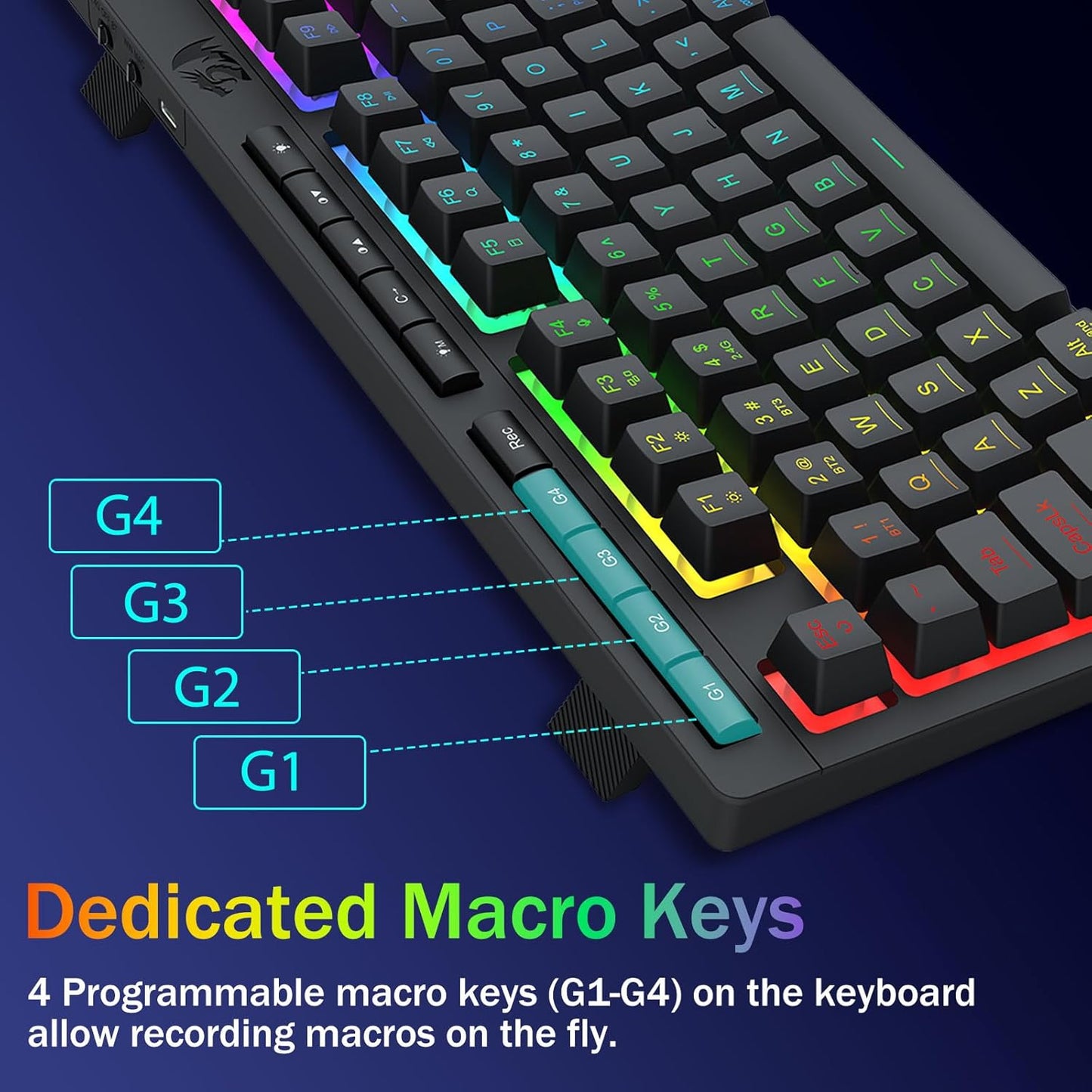 Redragon Wireless Gaming Keyboard, RGB Backlit, Portable 75% Design, Black | Bluetooth/2.4GHz/USB-C Wired, Mini Quiet Macro Membrane Keyboard, Rechargeable 4000mAh Battery, Anti-Ghosting for Win/MAC