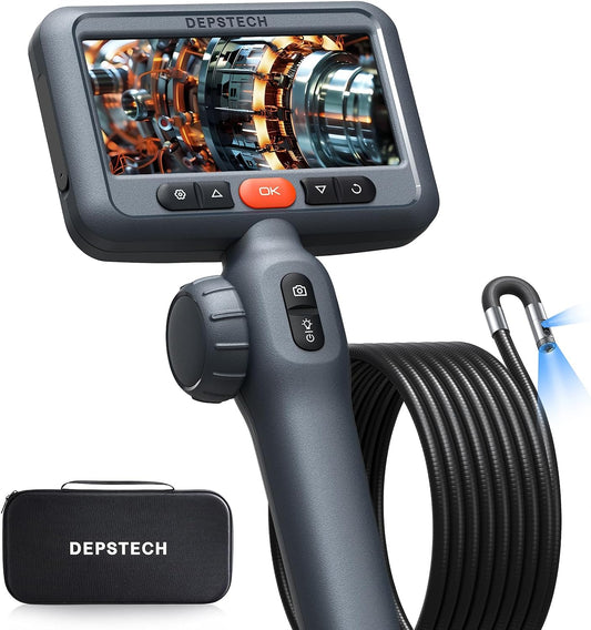 DEPSTECH 10FT Articulating Borescope, Dual Lens Endoscope Camera with Light | 1080P Inspection Video Camera, 4.5" IPS Split Screen, Waterproof, Semi-Rigid Gooseneck Cable, for Automotive, HVAC, Mechanic