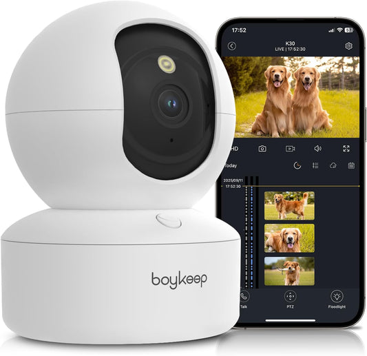 BoyKeep Indoor Camera - 2K Pet Camera, 5G/2.4GHz WiFi Cam for Baby Monitor with Phone App, 360° Pan & Tilt, 2-Way Audio, Color Night Vision, New for 2026 with 12s Free Cloud Storage