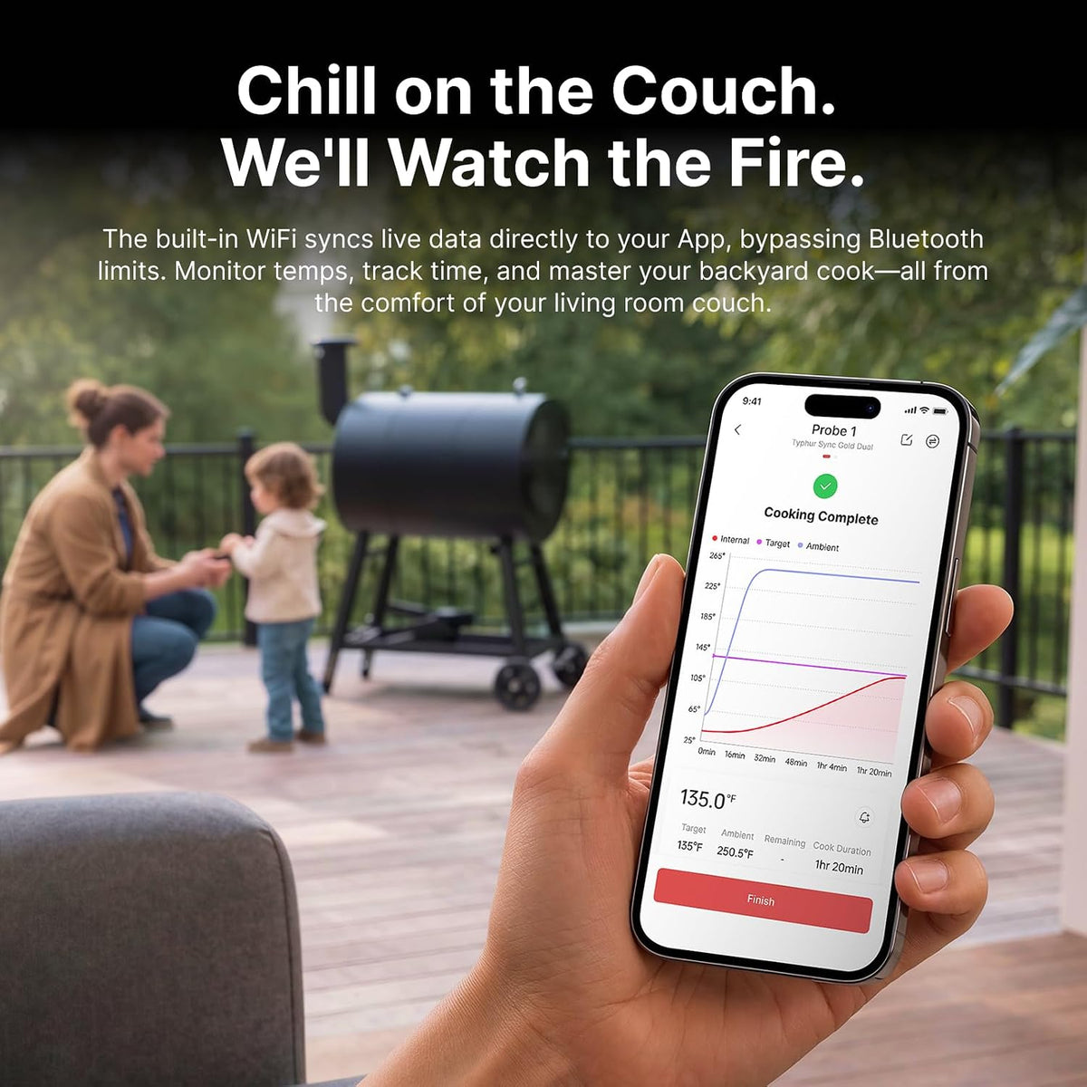 Typhur Sync Gold Dual Wireless WiFi Meat Thermometer with Carrying Case | 2 Probes, 6 Sensors, ±0.5℉ Accuracy, 10X Stronger Signal, Reliable Reading Through Kamado Grill BBQ Oven Smoker Air Fryer
