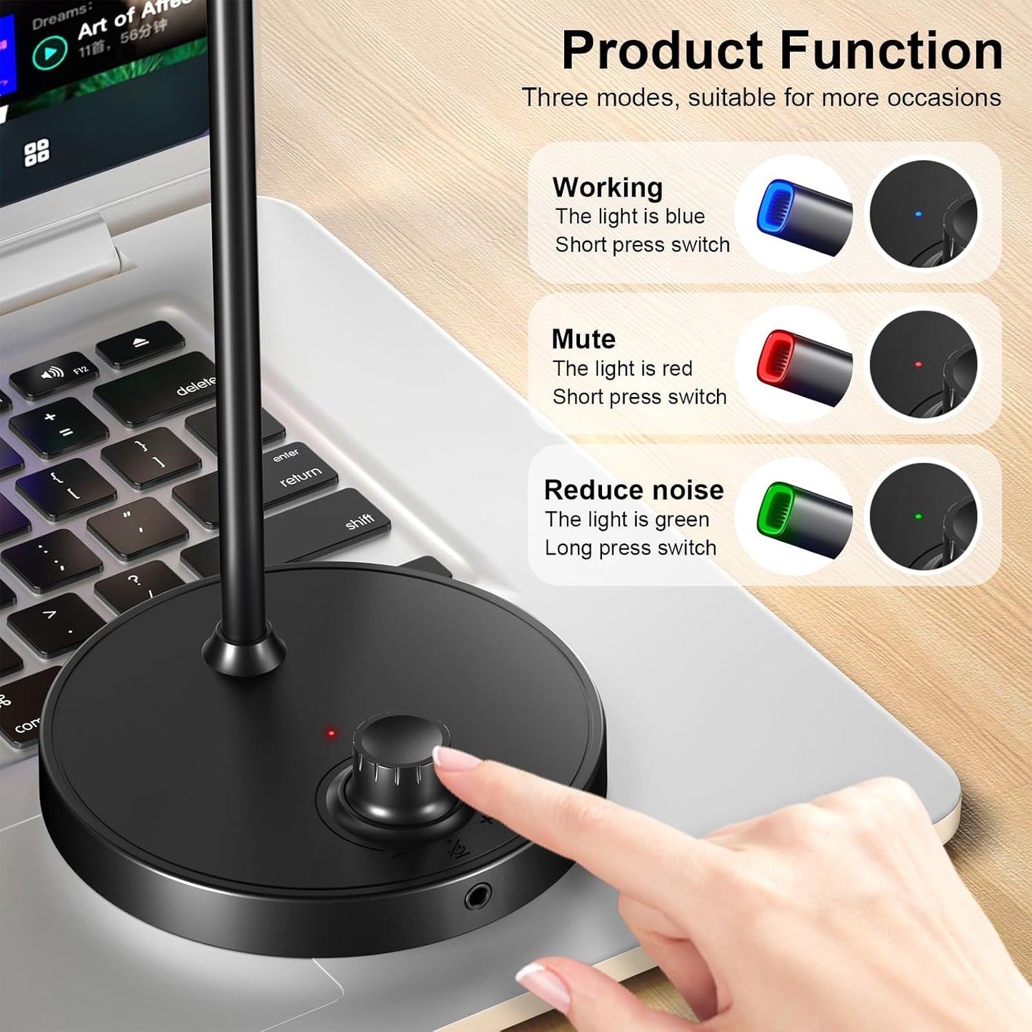 USB Desktop Microphone, Computer Microphone for PC with Noise Cancellation & Click to Mute Function for Recording, Gaming, Podcasting, Streaming, YouTube, Mac, Laptop