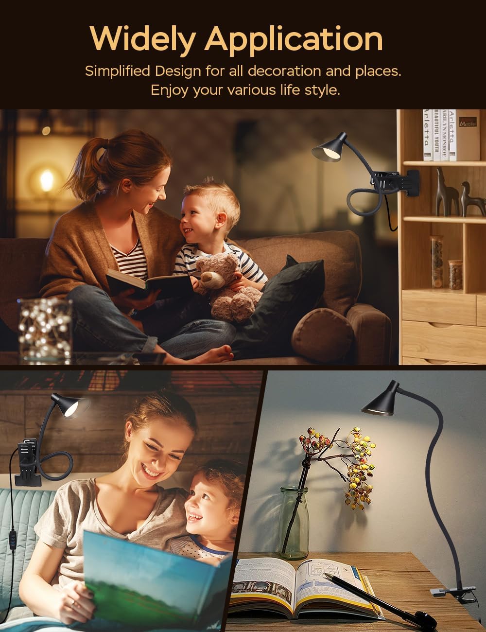 LiFMIRA Clip on Light USB Reading Light Desk Lamp 3 Color Modes Black | 10 Brightness Levels Eye Care Clamp Light Flexible Dimmable Reading Lamp Clip on Lamp for Bed Headboard Desk Bedside Dorm