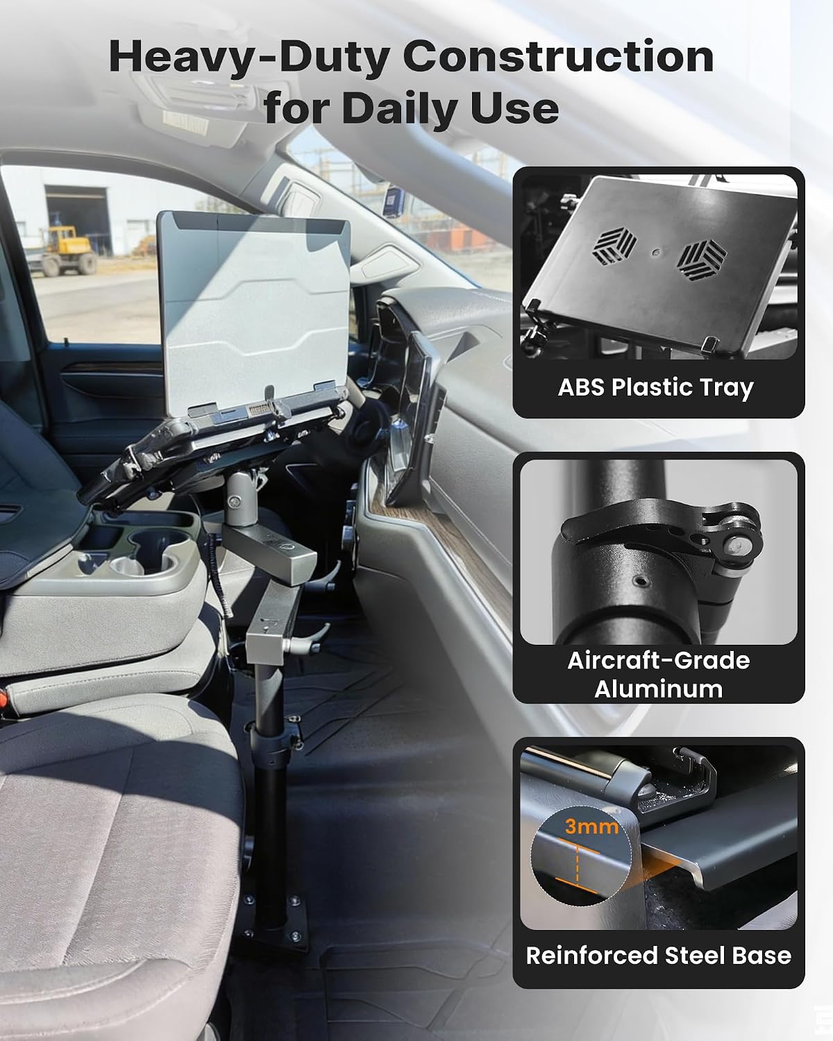 Truck Laptop Mount Fit for 19-26 Chevy Silverado, Tahoe, GMC Sierra, No-Drilling Vehicle-Specific Laptop Holder with Cooling Fan Adjustable Height for Work on The Go