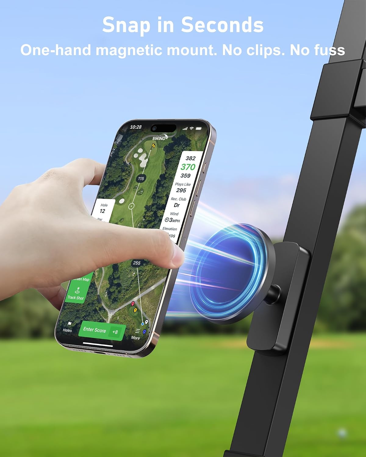 Magnetic Golf Cart Phone Holder, Mount Compatible with MagSafe iPhone 12-17 | Strong 20x N52 Dual Magnets, Cradle-free, Fits Ezgo, Club Car, Yamaha and Icon, Golf Cart Accessories for Men and for Golfers