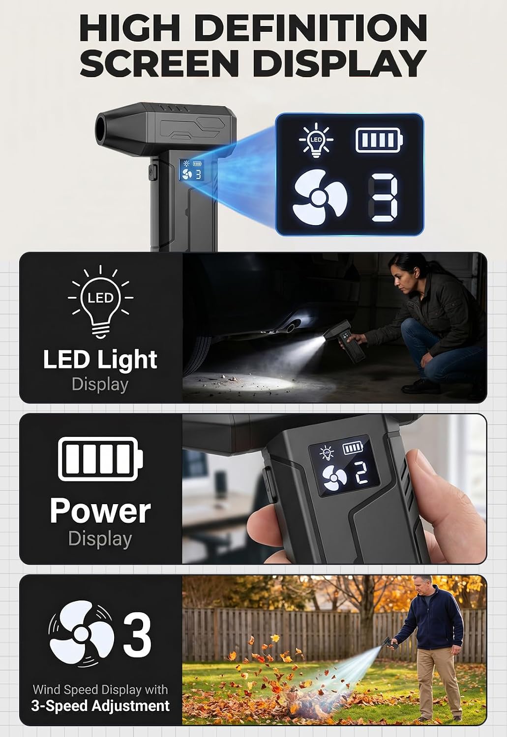 Compressed Air Duster 150000RPM, Super Power Electric Air Duster Cordless | Replaces Canned Air, Portable Dust Blower with LED Light for Computer, Keyboard, Home, Outdoor & Car