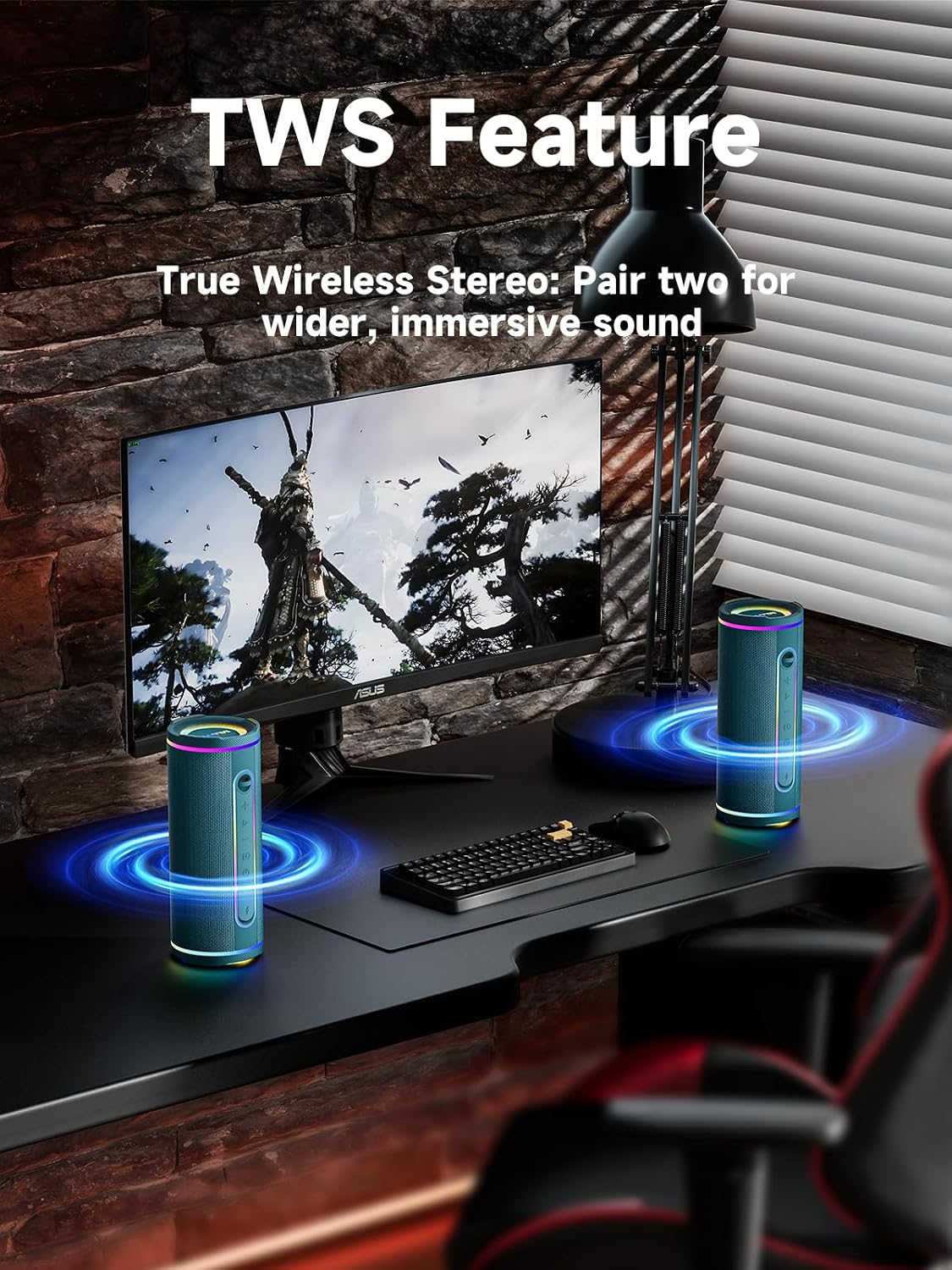 MLOVE E80 Speakers Bluetooth Wireless, Portable Bluetooth Speaker with Aux Input, Micro SD Card Slot, Bass Boost, Dual Pairing, Lights, IPX7 Waterproof, BT5.4 for Outdoor, Travel, Car, TV, 30W, Blue