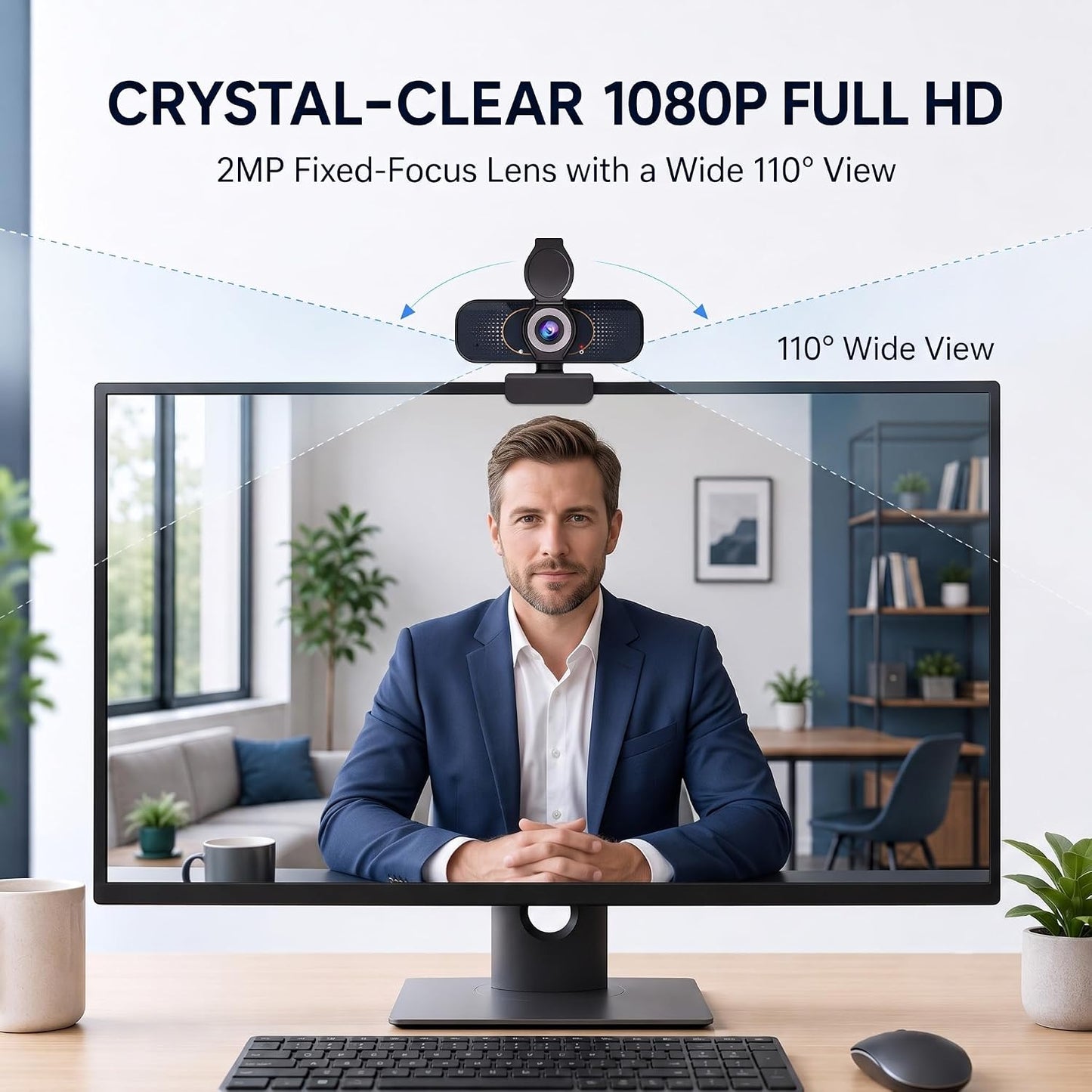 1080P Webcam for PC & Laptop with Microphone — Stay Connected | Plug and Play No Driver, Crystal Clear Video Auto Lighting, Privacy Physically Protected, Mount It Anywhere in Seconds
