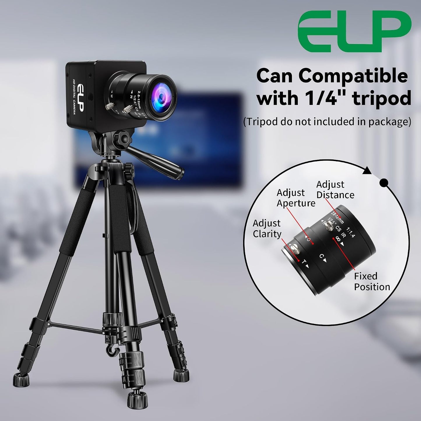 ELP High Speed Global Shutter USB3.0 Zoom Camera, 720P/200fps, 1200P/120fps, USB3.0/2.0 Manual Focus Lightburn Cameras for Windows, Linux, Mac, Pi, Fast Frame 2.8-12mm 4X Zoom AR0234 Webcam for PC