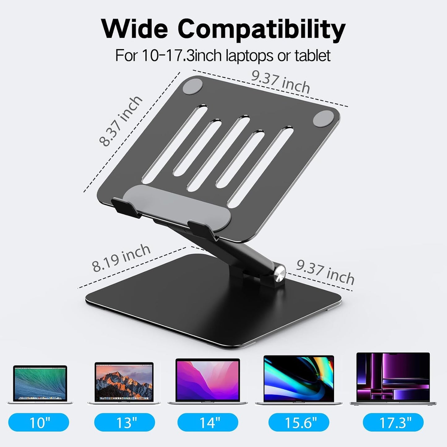 Tonmom Adjustable Laptop Stand for Desk, Metal Foldable Laptop Riser | Portable Laptop Holder, Ventilated Cooling Computer Notebook Stand Compatible with 10-17.3” Laptops