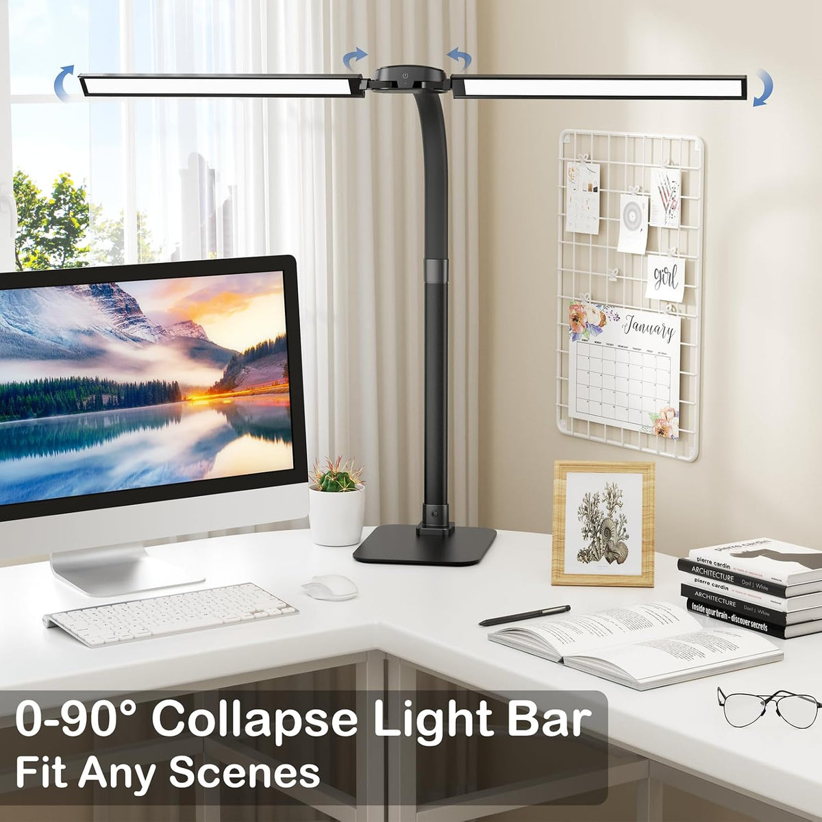 24W LED Desk Lamp for Home Office, 1500lm Dual Head Task Light with Remote