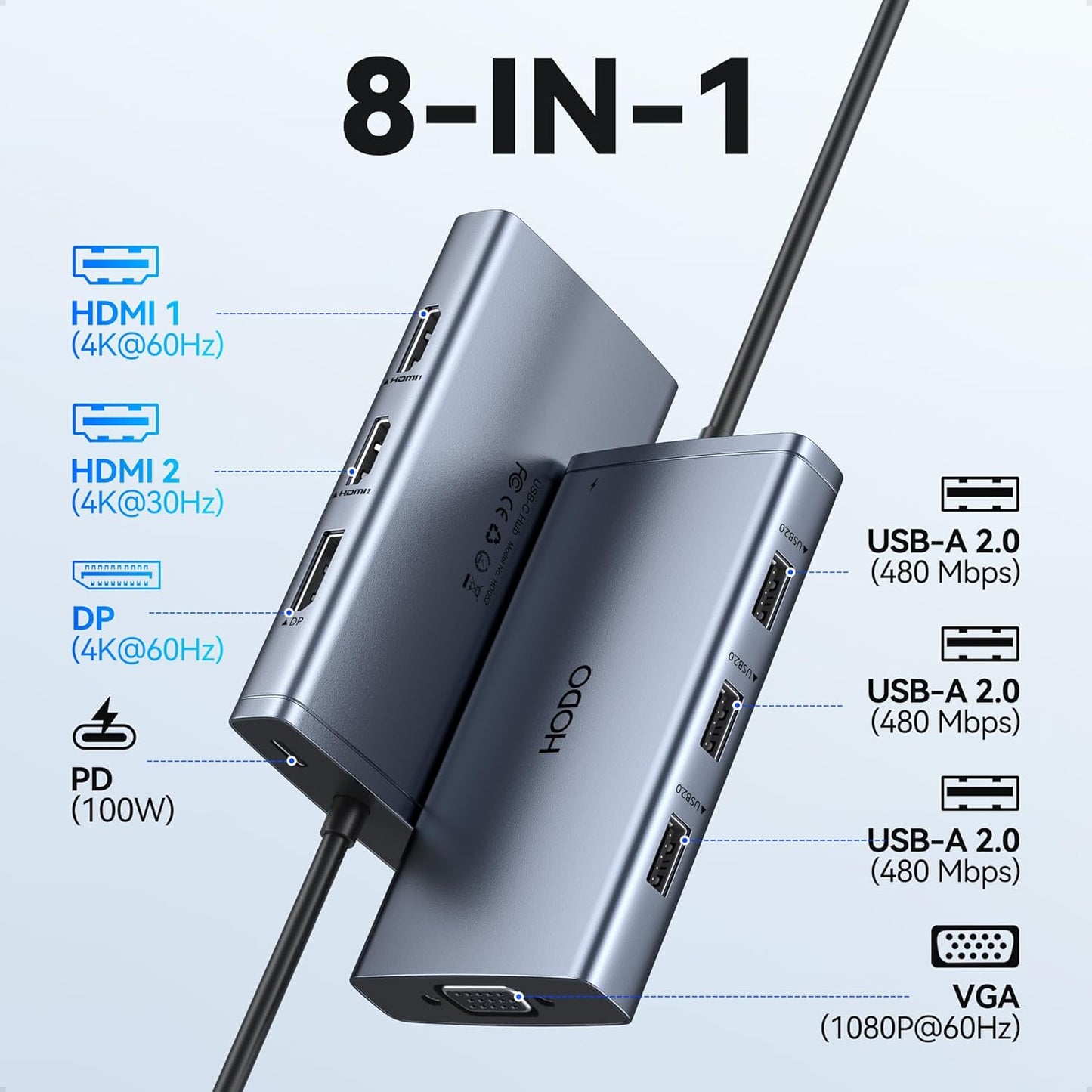 USB C Docking Station Dual Monitor for HP,Laptop Docking Station 3 Monitors | USB C Hub Quad Display USB C Adapter to 4K HDMI+DP+VGA,3USB 2.0,PD,USB C Dock Dongle 8 in 1 Computer Docking Station for Dell