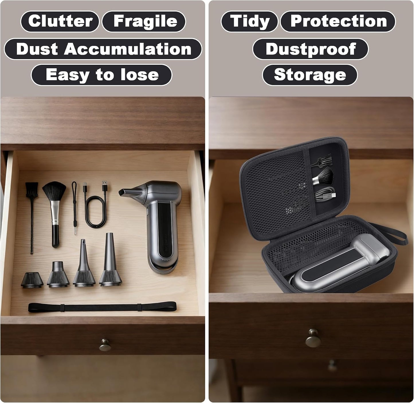 Hard Storage Case for WOLFBOX MF100/MF50/MF60/70 Electric Air Duster | Shockproof, Anti-crush, Mesh Pocket, Accessory storage, Not losing accessories, Protective Storage Box, Black Case