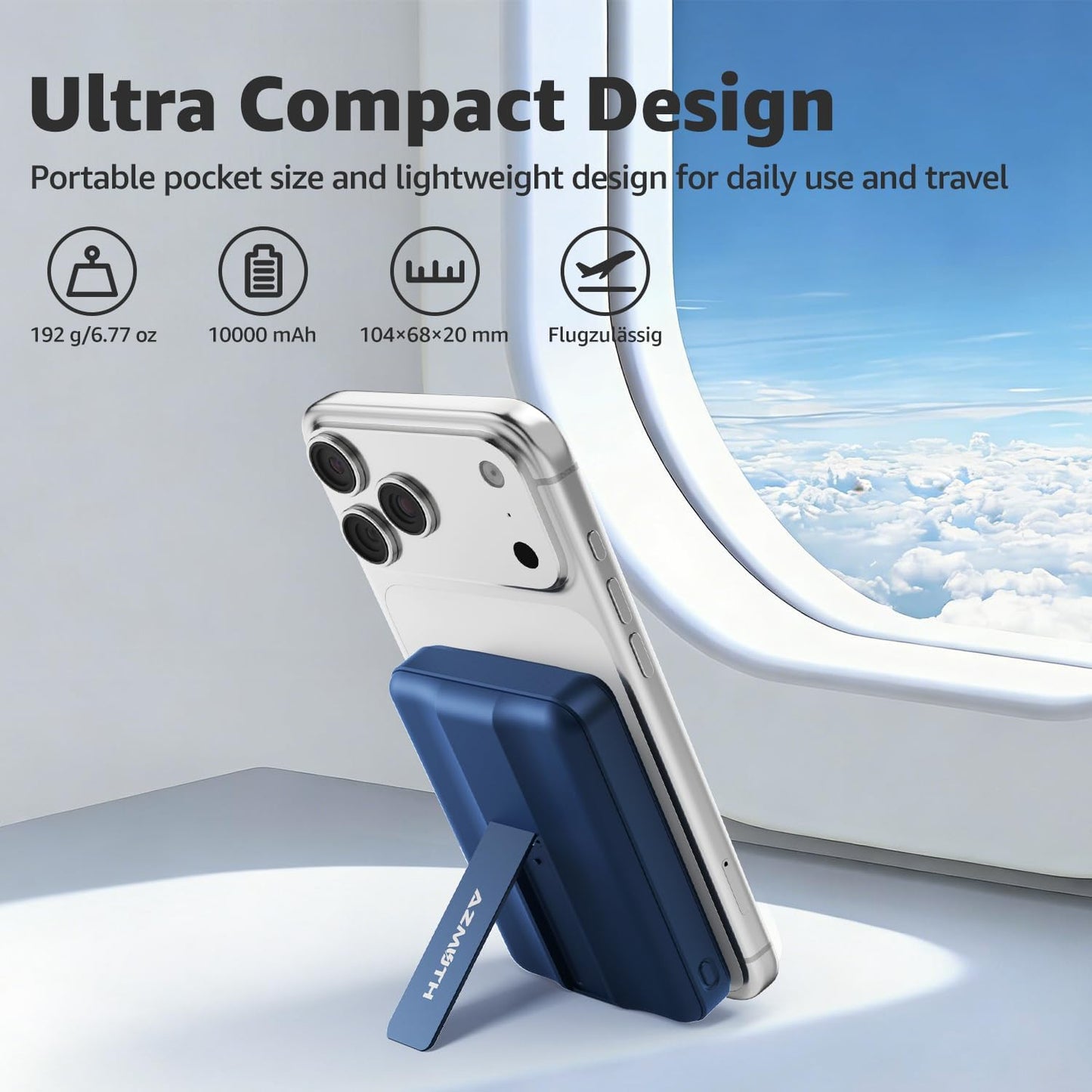 Azmuth for MagSafe Portable Charger, 10000mAh Magnetic Power Bank 20W PD | Fast Charging,Wireless Battery Pack with LED Display & Stand,Travel Essentials,for iPhone 17/16/15/14/13/12 Series