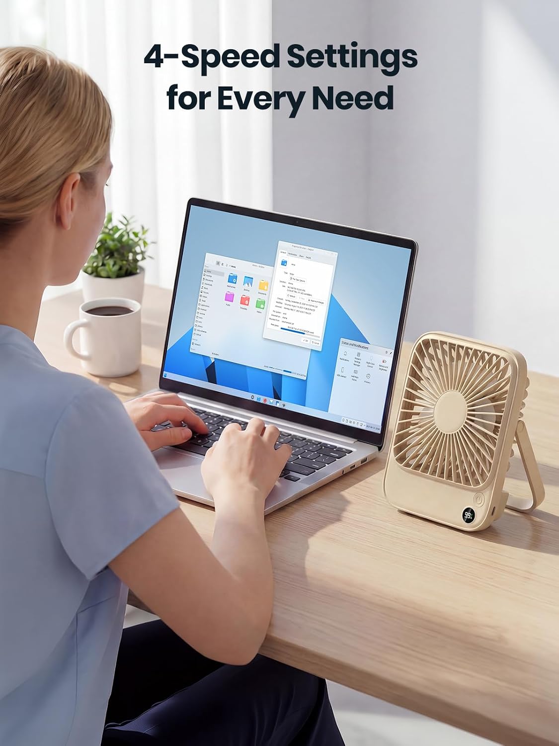 TOPK 2 Pack Portable Desk Fan 5000mAh, Quiet, Ultra-Thin | Rechargeable Fans, 4-Speed Quiet, LED Display For Office, Bedroom, Cruise & Travel