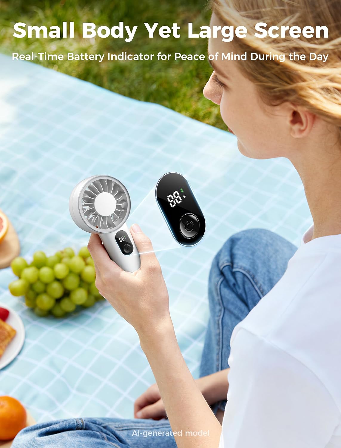 Aecooly Mighty Portable Fan, Powerful Handheld Fan, USB Rechargeable | [10H Max Cooling Time], Mini Personal Battery Powered, Pocket for Travel, Summer, Gifts for Women, Girls -White