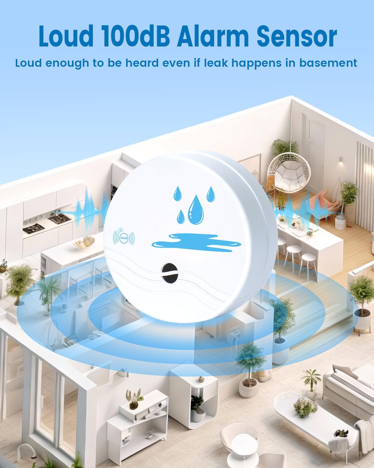 5 Pack Water Leak Detectors for Home | Water Sensor Alarm Leak Detector, 100dB, Waterproof, Kitchens, Bathrooms, Laundries, Sinks, Basements, Battery Included