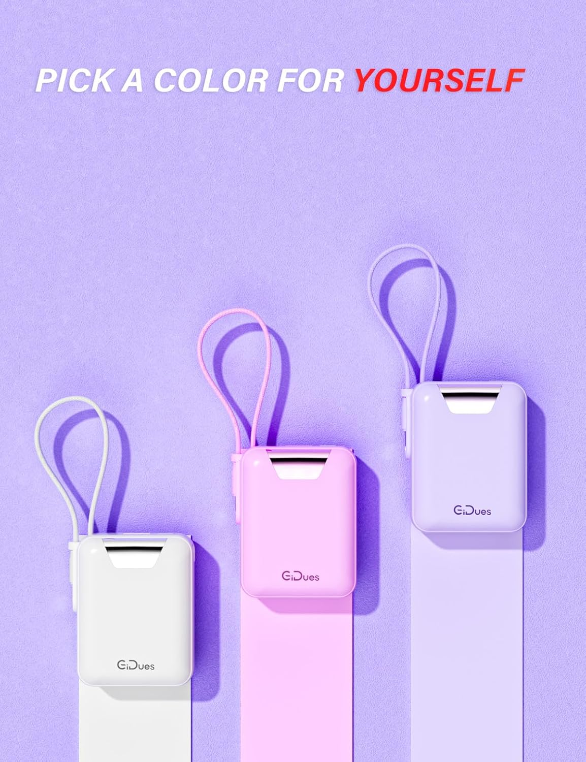 M1 Mini Portable Charger, 10000mAh Ultra-Compact Power Bank, 22.5W PD Fast Charging, Tpye-C Built-in Cable, Small External Battery Pack for iPhone, Samsung, Android iPad (Purple)