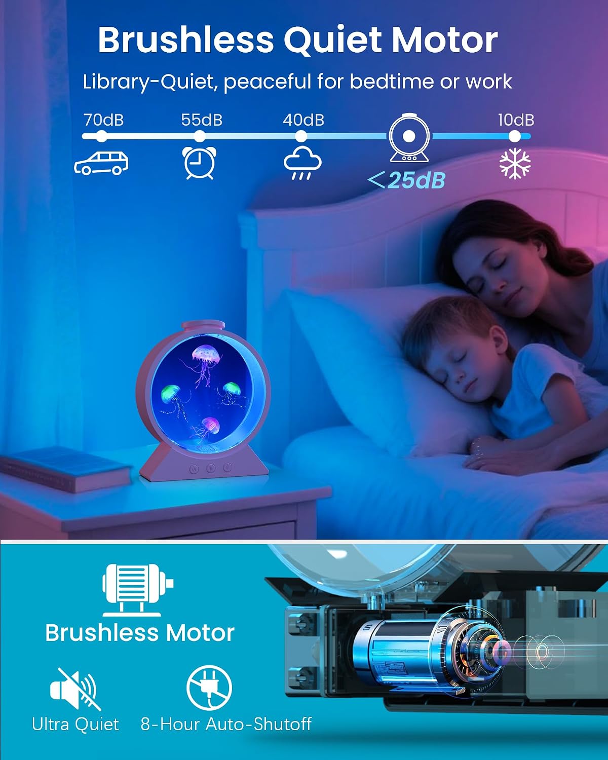 Jellyfish Lamp for Sleep Anxiety Calming Night Light for Bedroom(Pink) | Whisper-Quiet Sensory | 7 Soft Color Modes | Adjustable Water Flow | 8H Auto-Off Timer | Rounded Tank Lamp Gift for All Ages