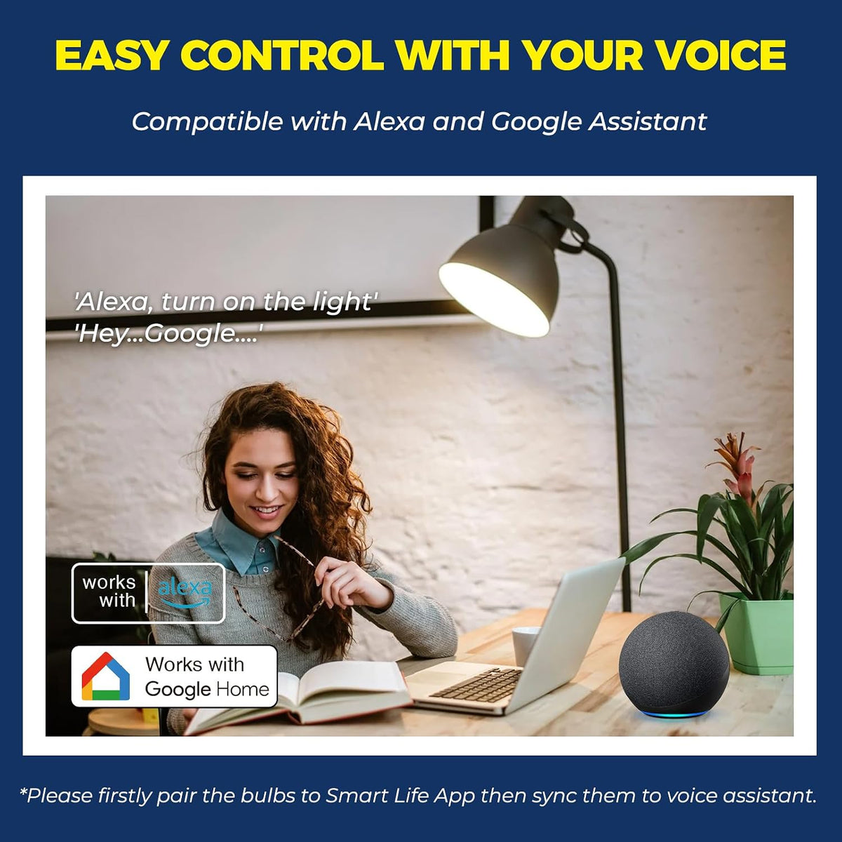 Lightinginside Smart Light Bulbs 100W Work with Alexa/Google Home, 4PCS