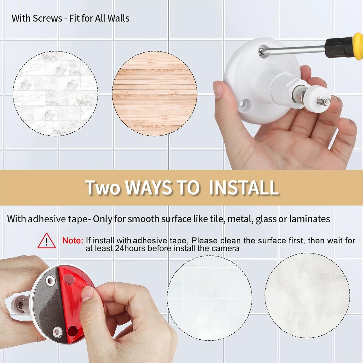 2Pack Adhesive Wall Mount for Ring Stick Up Cam & Ring Outdoor Cam Plus, 360 Degree Adjustable Bracket for Your Surveillance Camera, 2 Ways Installation Without Drilling (Not Include Any Camera)