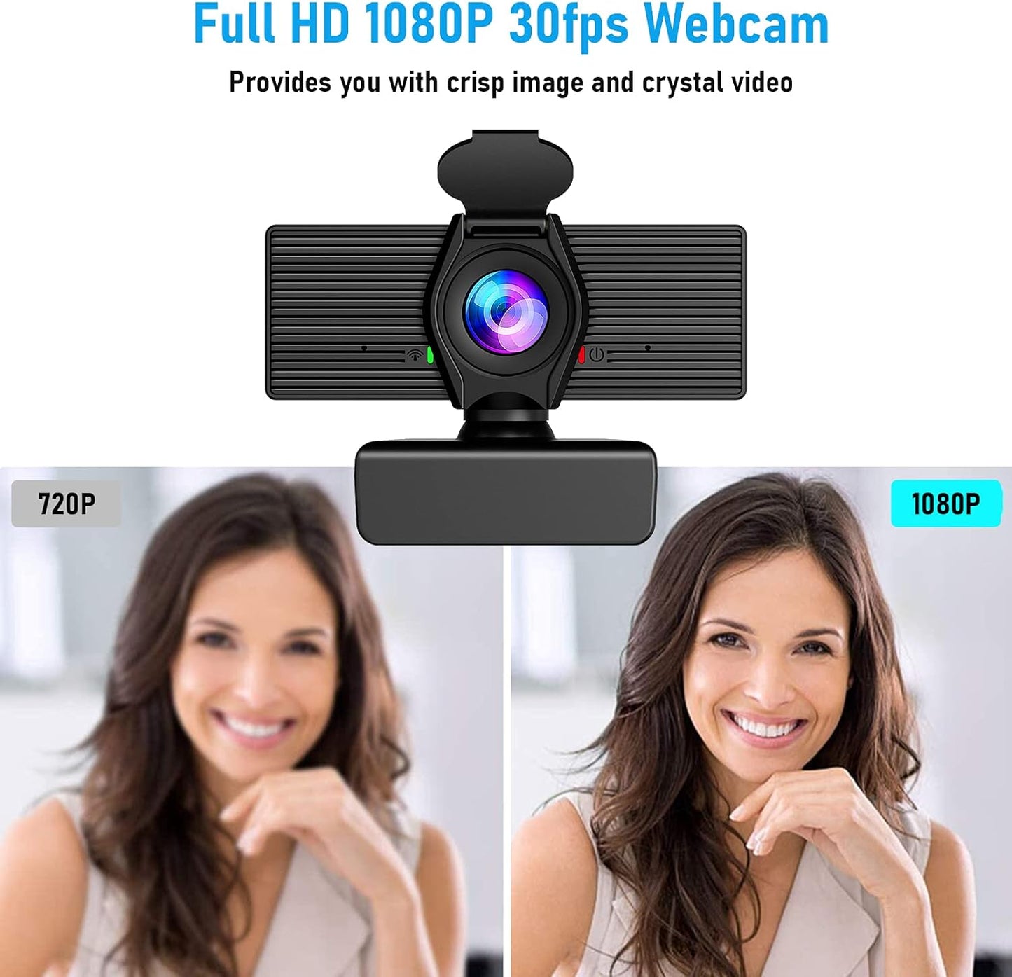 LITEPRO Webcam with Microphone & Privacy Cover, 1080P HD Web Computer Camera, USB Plug and Play Laptop PC Desktop Camera, Works with Zoom, Skype, Teams, Video Conferencing/Recording/Streaming