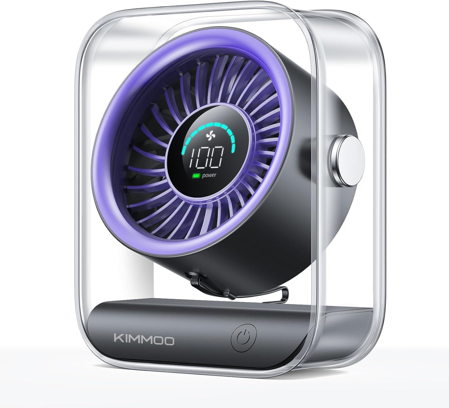KIMMOO Rechargeable USB Desk Fan, Quiet Table Fan with Turbo Airflow, 100 Speeds, Digital Display, 90° Rotating, Small Battery Desktop Fans for Bedroom Home Office Travel, Purple