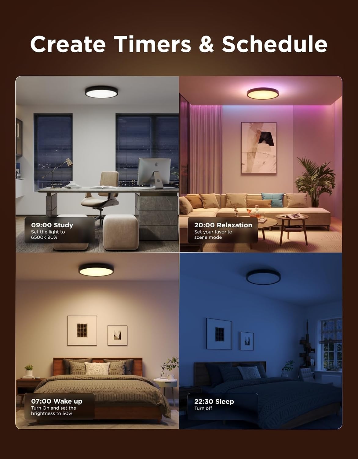 Govee Smart Ceiling Light, RGBIC 2400LM 2700K-6500K 12 Inch 1 Pack Black | RGBIC LED Flush Ceiling Light Fixture, 2400LM DIY Colors, Works with Matter Alexa for Bedroom, Living Room
