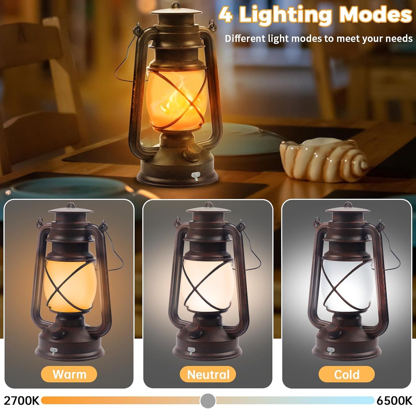 2 Pack Bronze Vintage 4 Modes Rechargeable Lanterns with Remote Control | Waterproof Hanging LED Lights with Flickering Flame, Outdoor and Indoor Decor for Camping, Patio, Garden, Pathway