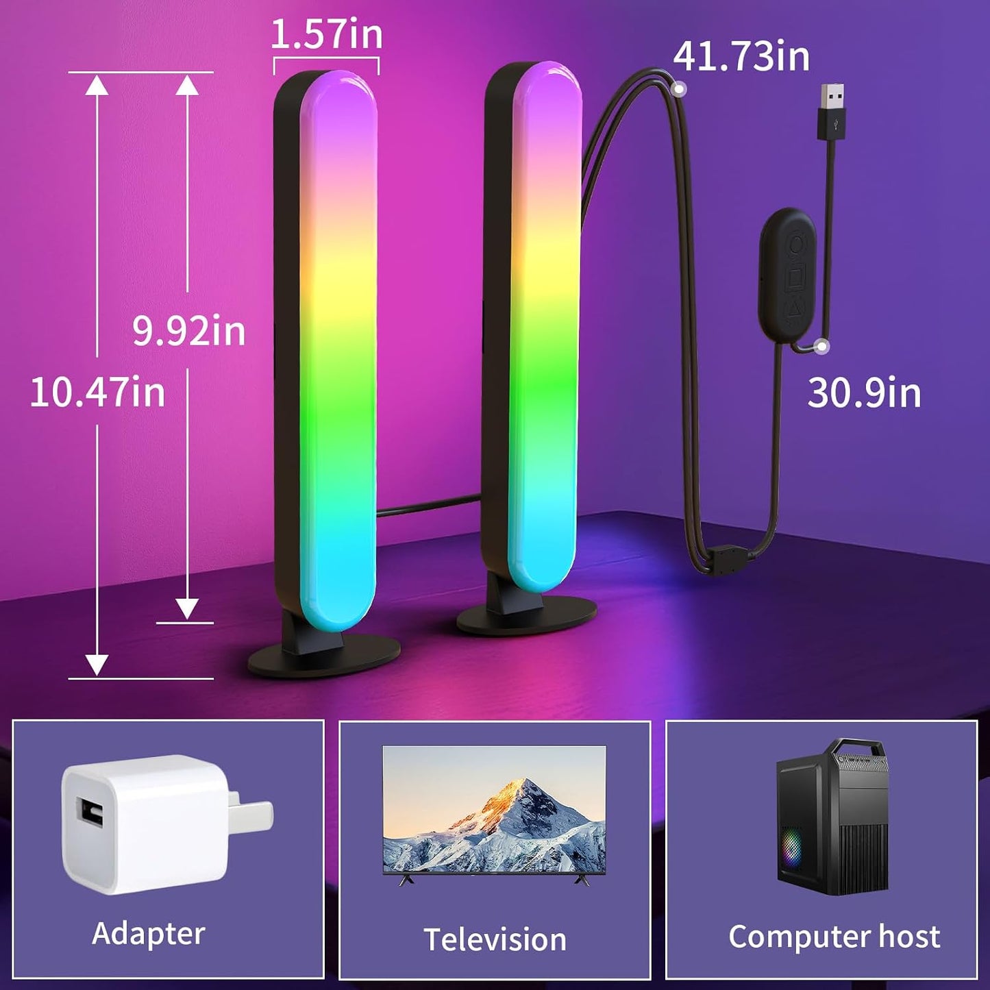 Smart Light Bars, RGB LED Streaming Light with Music Sync, Bluetooth RGB-ICW Desk Light, Gaming Lights for PC, TV, Mood Lighting, USB Powered for Room Decoration.