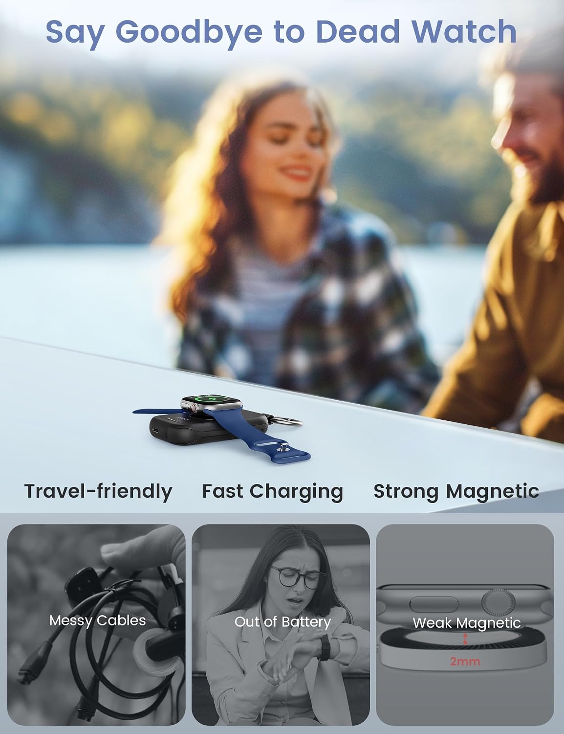 RORRY CharmGo for Apple Watch Charger, 2500mAh Portable Charger for iWatch | Fast Charging Travel Keychain Charger with Built-in USB C Cable for Apple Watch Ultra Ultra Series 11 10 9 8 7 6 3 2