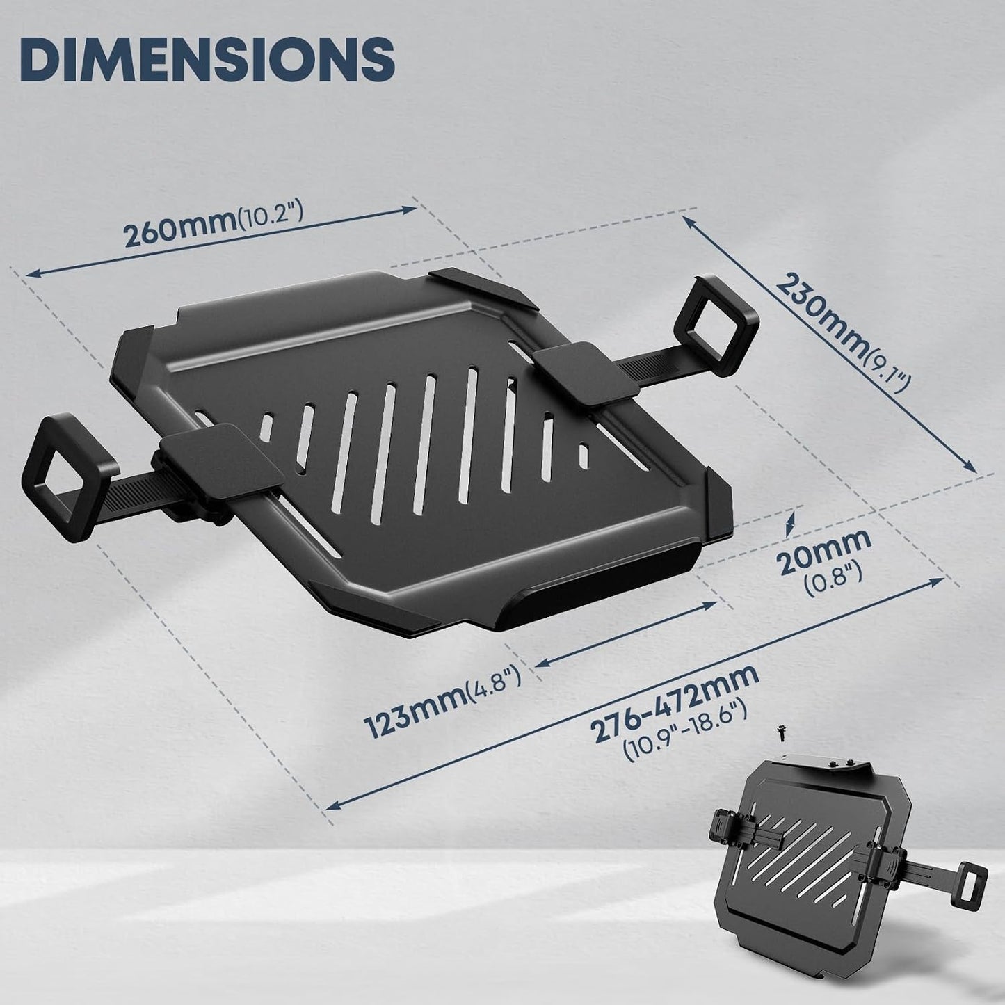 Laptop VESA Mount Tray Holder for Monitor Arms and Stands 75x75mm 100x100mm Clamp Notebook Adjustable 12 to 17 inch Black Universal