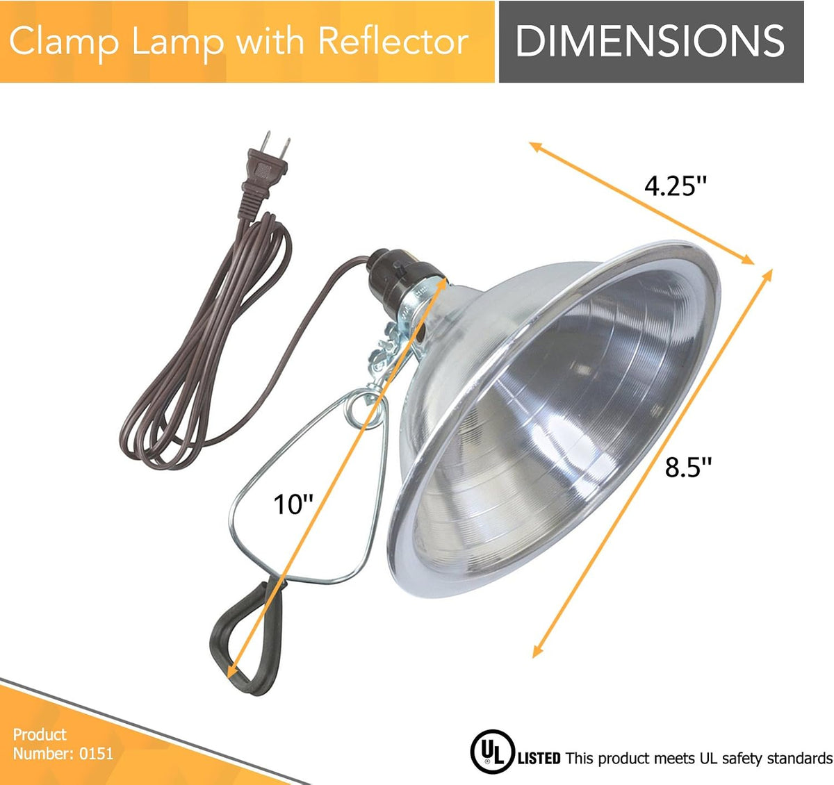 Woods Clamp Lamp Light with Aluminum Reflector; 150W; UL Listed; 6- Foot Cord