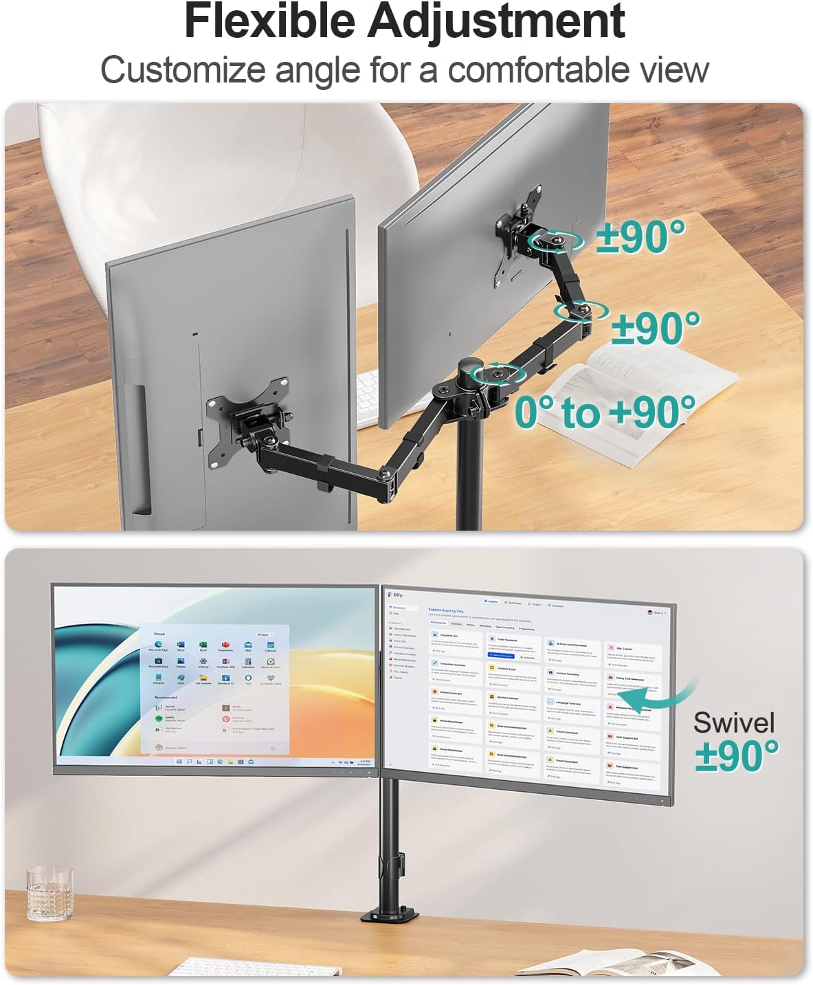 MOUNT PRO Dual Monitor Mount Fits 13-32 Inch/17.6lbs LCD Screen, Computer Monitor Desk Mount, Articulating Monitor Arm, Height Adjustable Display Stand for 2 Monitors, VESA Mount 75x75/100x100mm