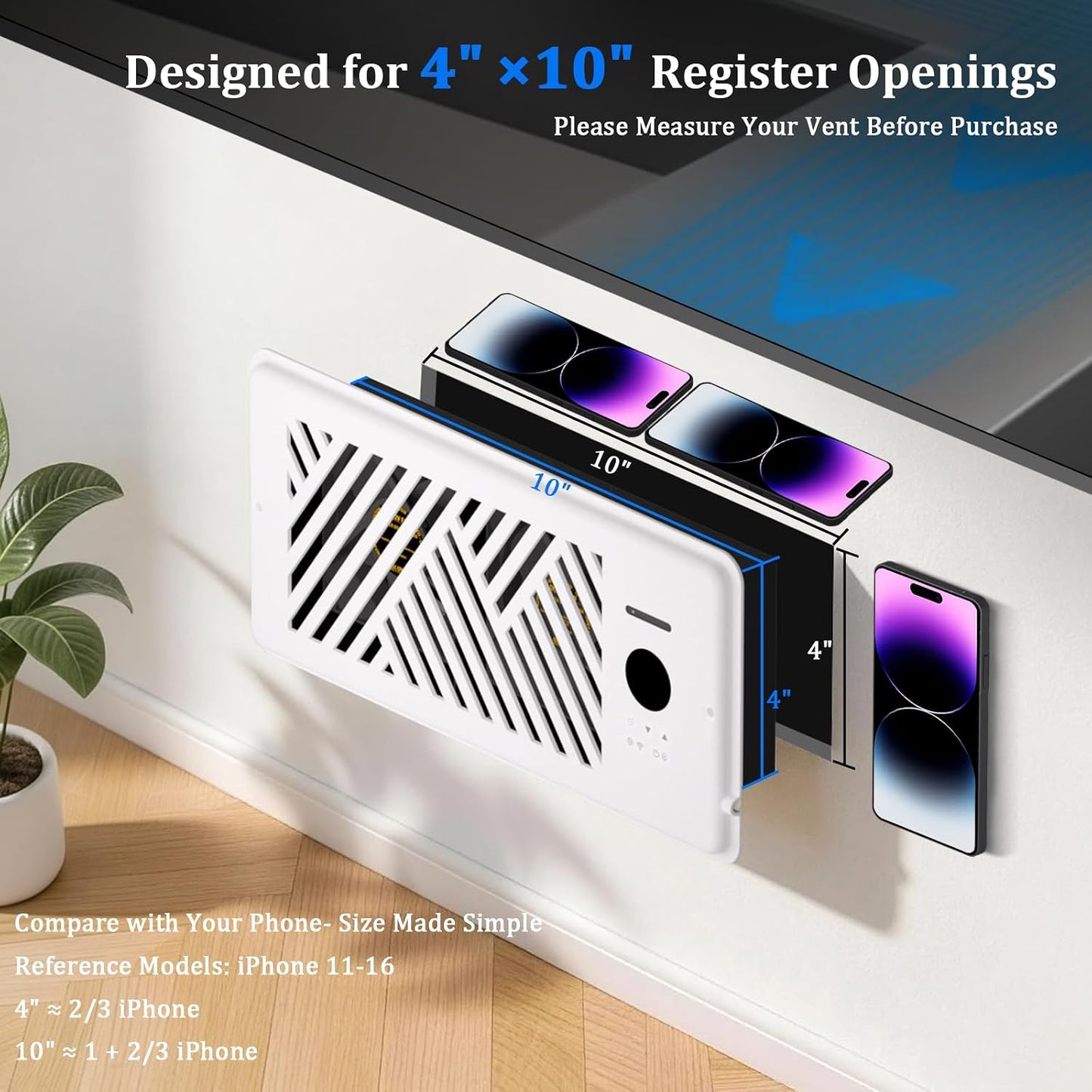 PChero Register Booster Fan 4 x 10, 160 CFM Smart HVAC Vent Fan | WiFi App Control, 10-Speed Control, Optimize HVAC Airflow Through Floor Vents, Balance Temperature, Ultra Quiet