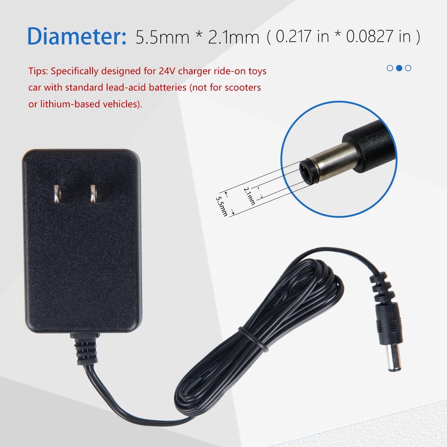 24V Charger for Ride On Car, 24V Battery Charger for Ride on Toys | for Lead-Acid Batteries Only