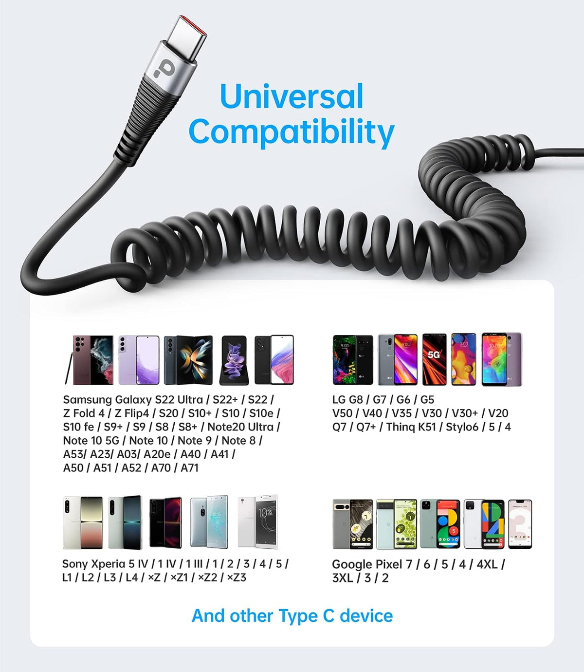 USB C Cable Fast Charging, 2Pack 3ft Coiled USB A to Type C Charge Cord for | Car USB-C Charging Cable Compatible with iPhone 17/16/15/Samsung Galaxy S20 S10 S9 S8 Plus Note 10 and More USB C Devices